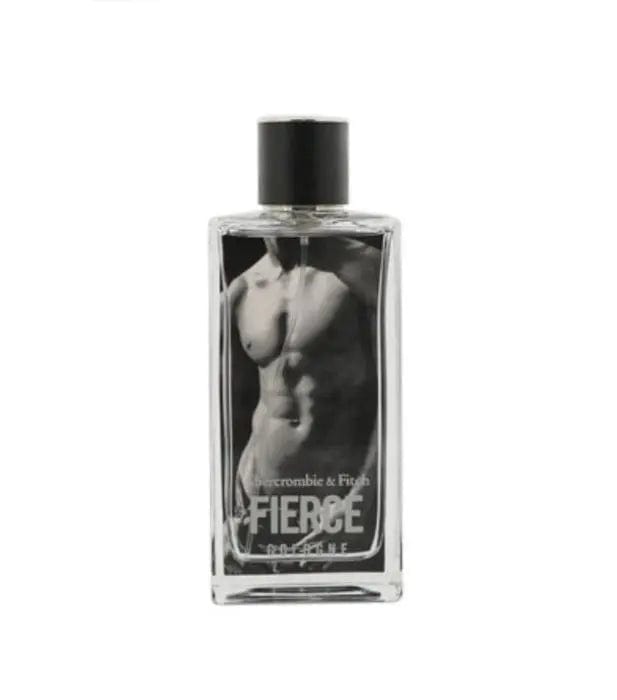 A clean, front-facing product shot of the Abercrombie & Fitch Fierce cologne bottle. The image highlights the bottle's unique design, the clear glass, and the iconic embossed image.