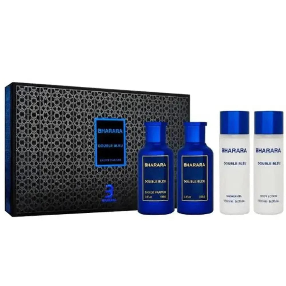 Double Bleu By Bharara Set 4 Pcs For Men EDP 3.4 oz After + Shave + Lotion + Gel - perfumesandrea