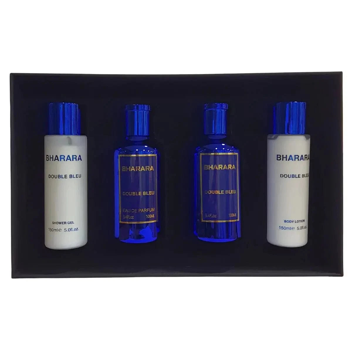 Double Bleu By Bharara Set 4 Pcs For Men EDP 3.4 oz After + Shave + Lotion + Gel - perfumesandrea