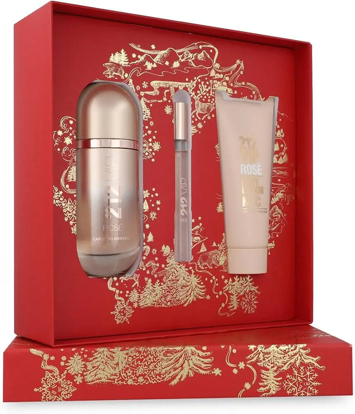 212 Vip Rose Elixir By Carolina Herrera 3Pcs Set 2.7oz Women EDP Spray