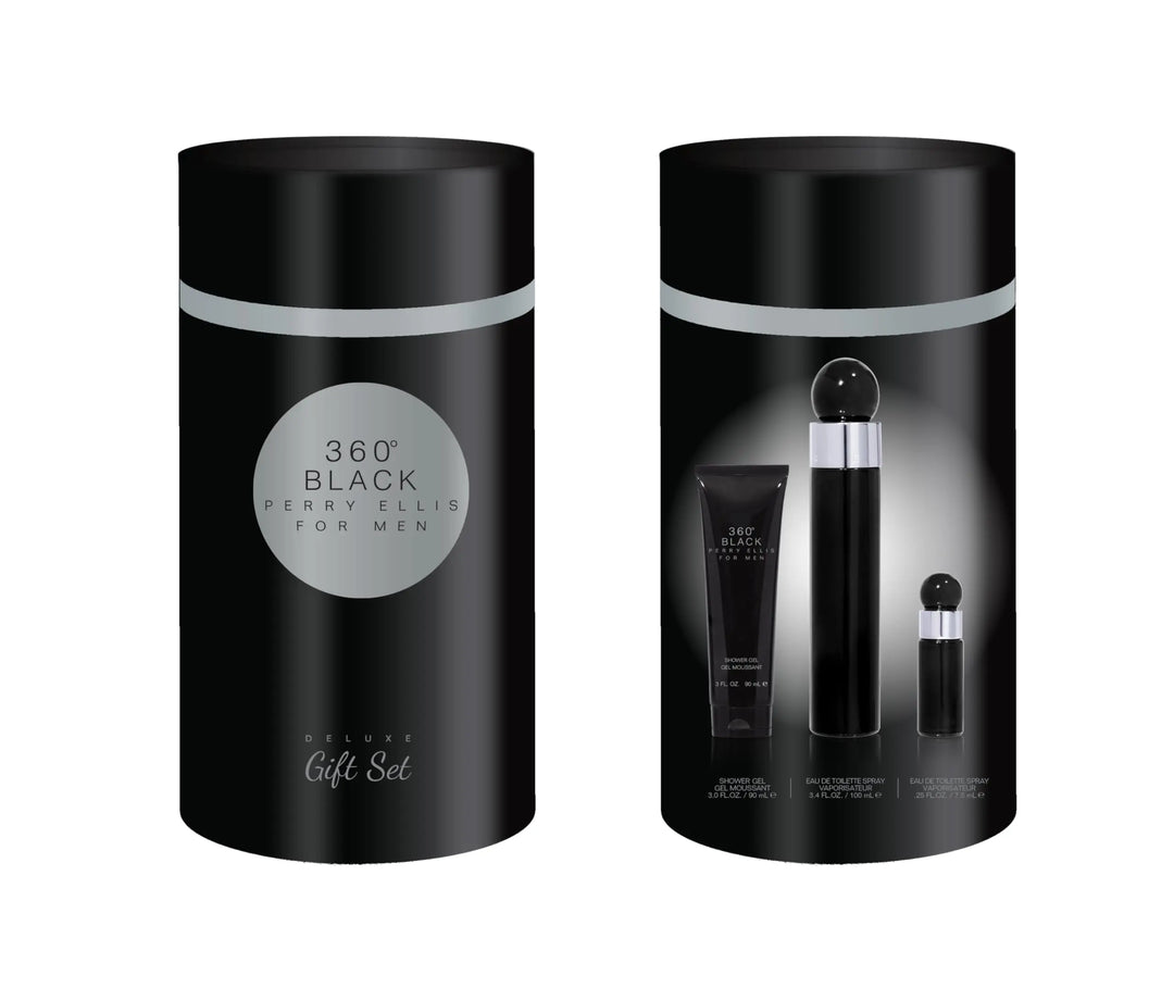 360 Black 3-Piece Set By Perry Ellis For Men 3.4oz EDT Spray