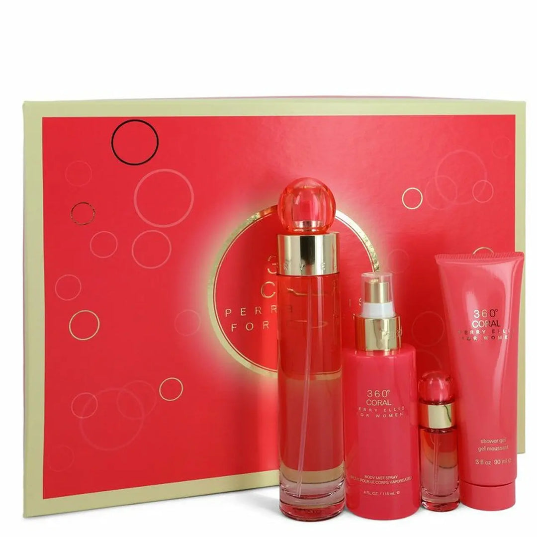 360 Coral 4-Piece Set By Perry Ellis For Women 3.4oz EDP Spray