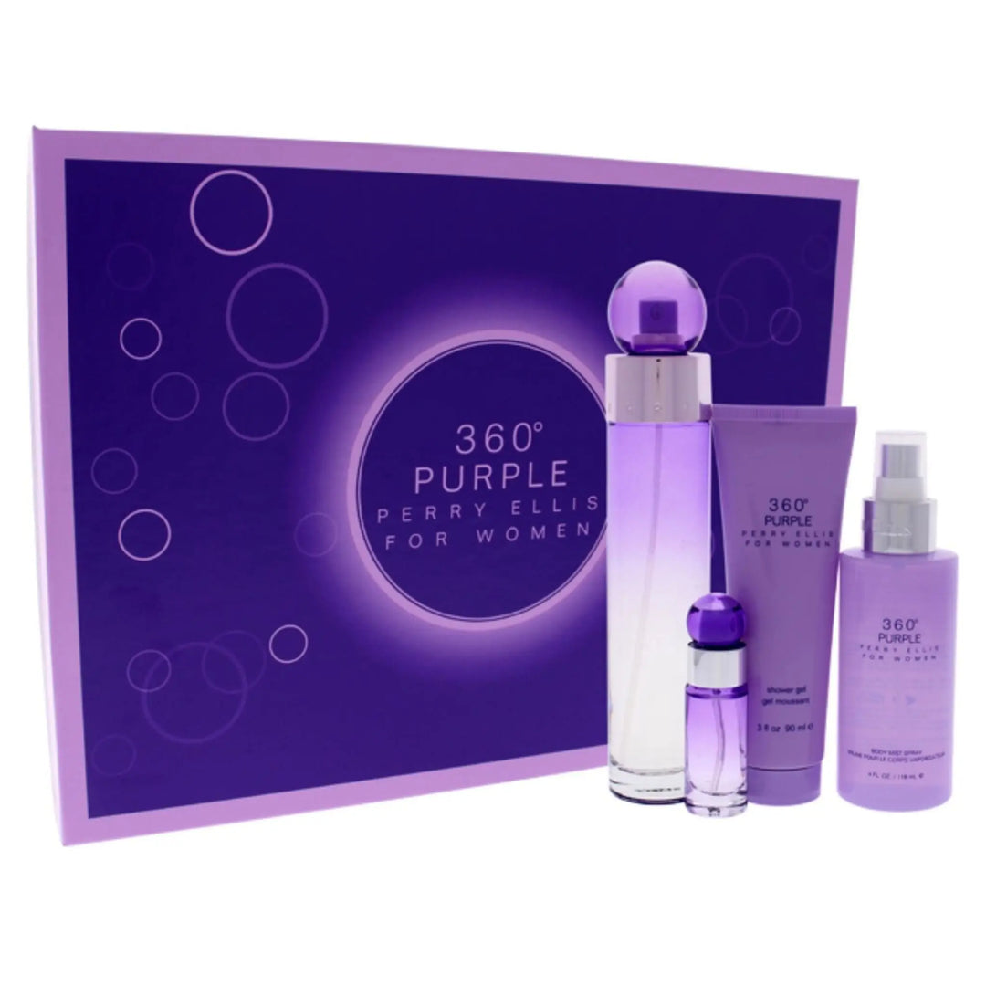 360 Purple 4-Piece Set By Perry Ellis 3.4oz For Women EDT Spray