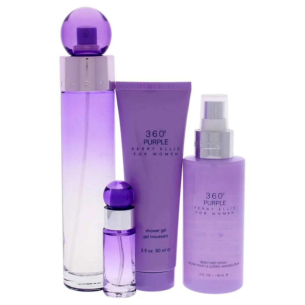 360 Purple By Perry Ellis For Women 4Pcs Set EDP Spray Perry Ellis