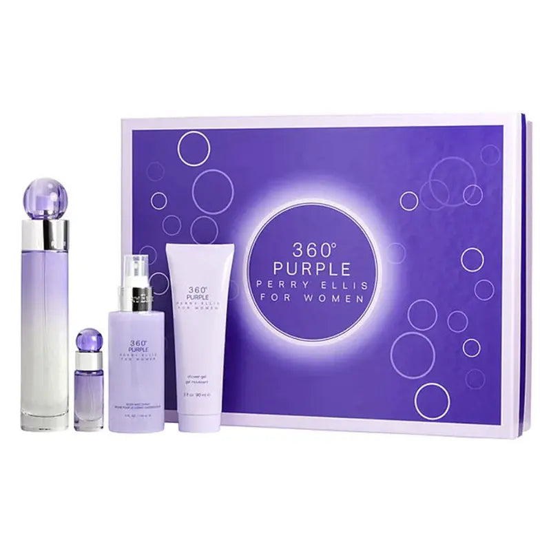 360 Purple By Perry Ellis For Women 4Pcs Set EDP Spray Perry Ellis