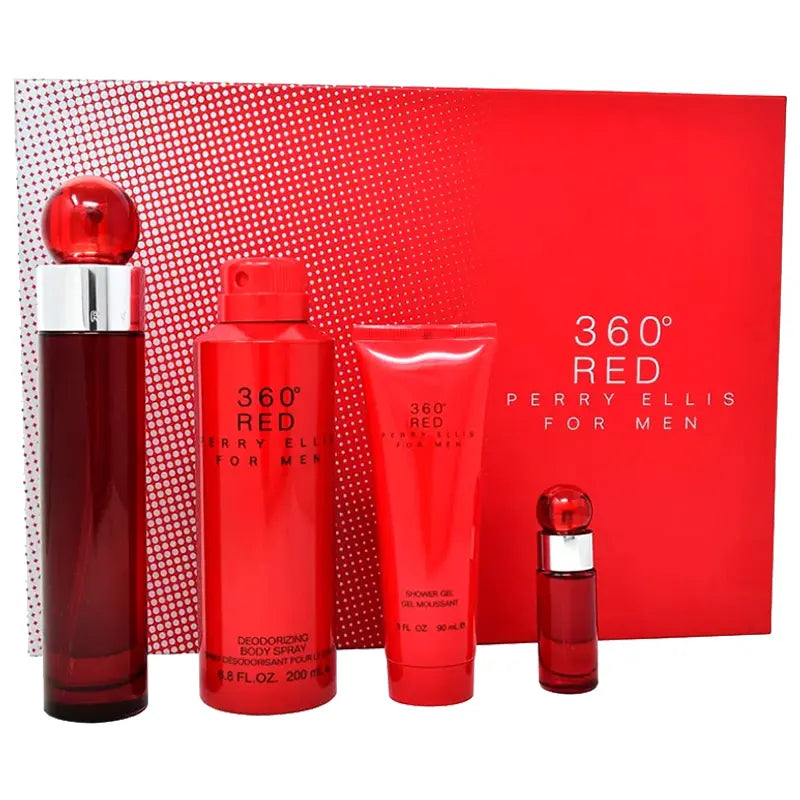 360 Red By Perry Ellis For Men 4Pcs Set EDT Spray Perry Ellis