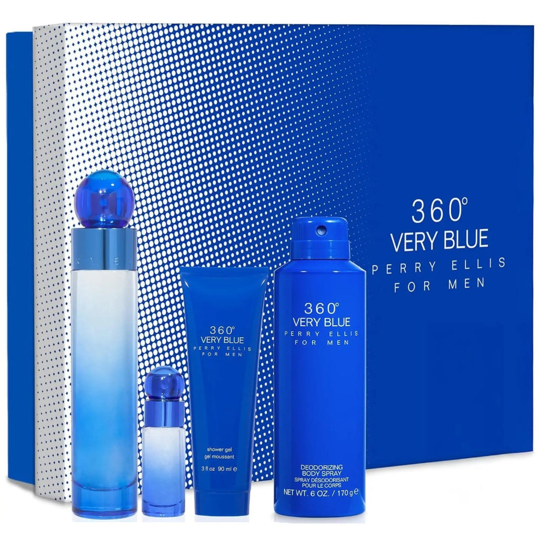 360 Very Blue 4-Piece Set By Perry Ellis 3.4oz For Men EDT Spray