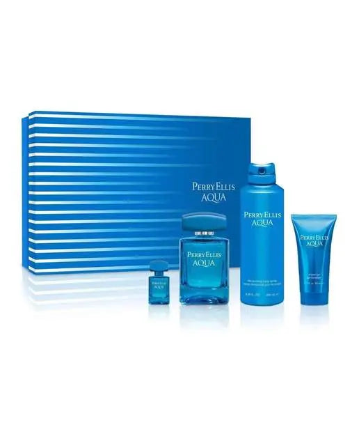 Aqua 4-Piece Set By Perry Ellis For Men 3.4oz EDT Spray