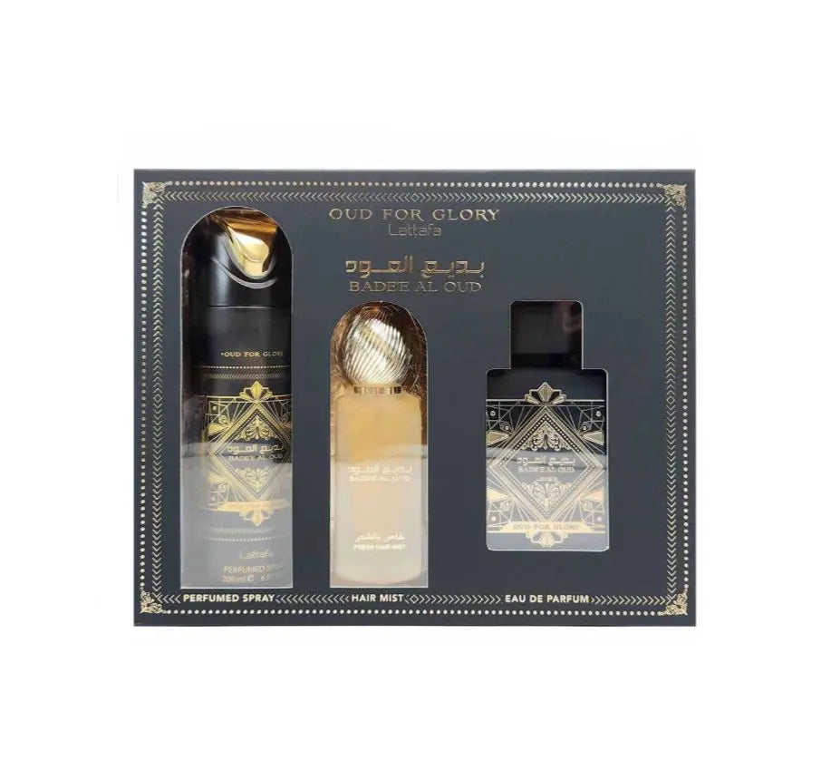 Bade'e Al Oud Oud For Glory By Lattafa Unisex (3pc Gift Set) - perfumesandrea