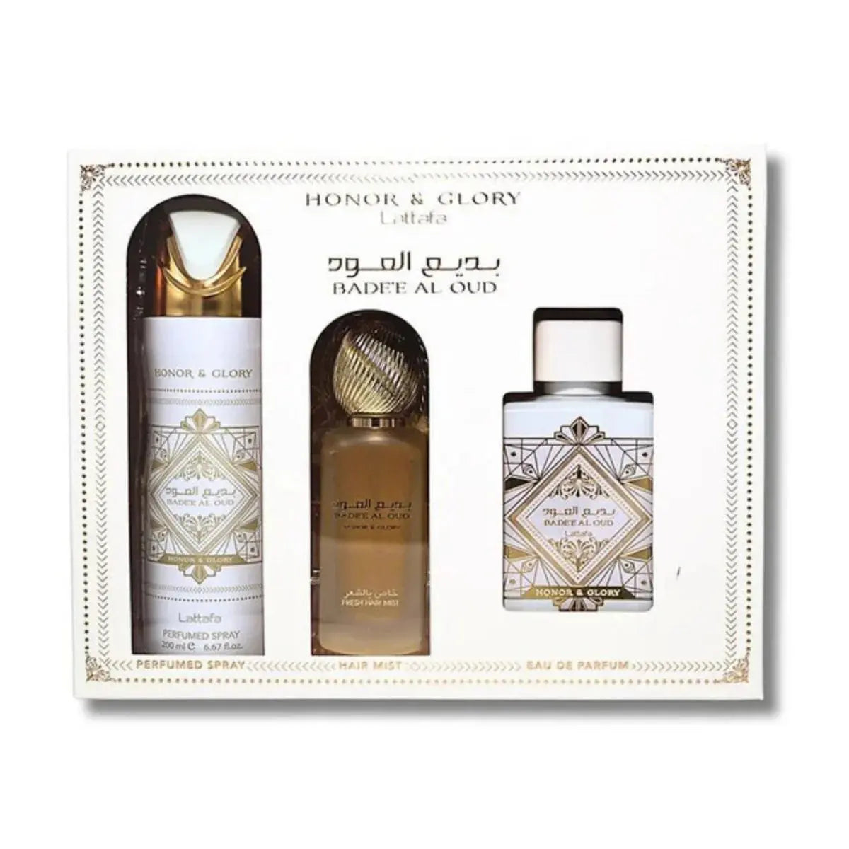 Bade'e Oud Honor and Glory By Lattafa Unisex (3pc Gift Set) - perfumesandrea