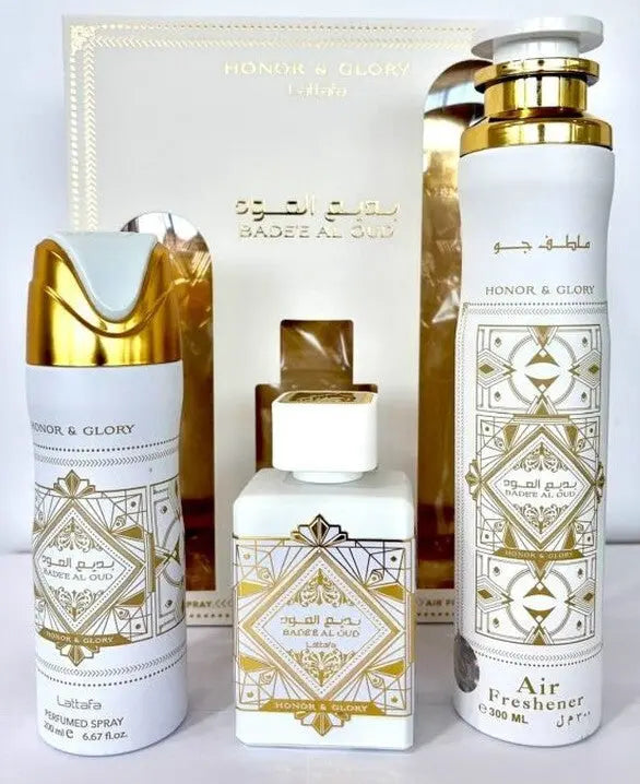 Badee Al Oud Honor &amp; Glory 3-Piece Set By Lattafa Unisex 3.4oz EDP Spray