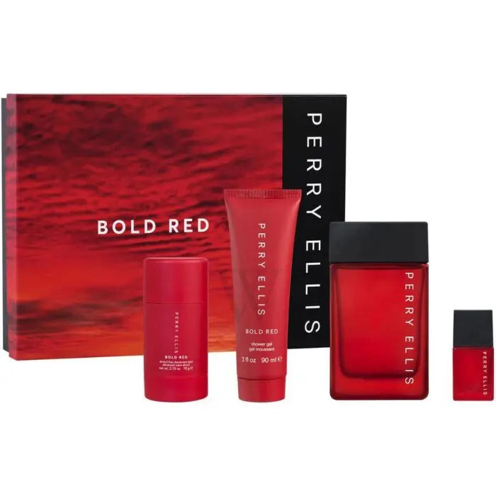 Bold Red 4-Piece Set By Perry Ellis For Men 3.4oz EDT Spray
