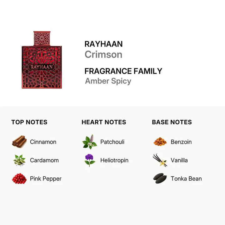 Crimson by Rayhaan warm sweet spicy masculine fragrance