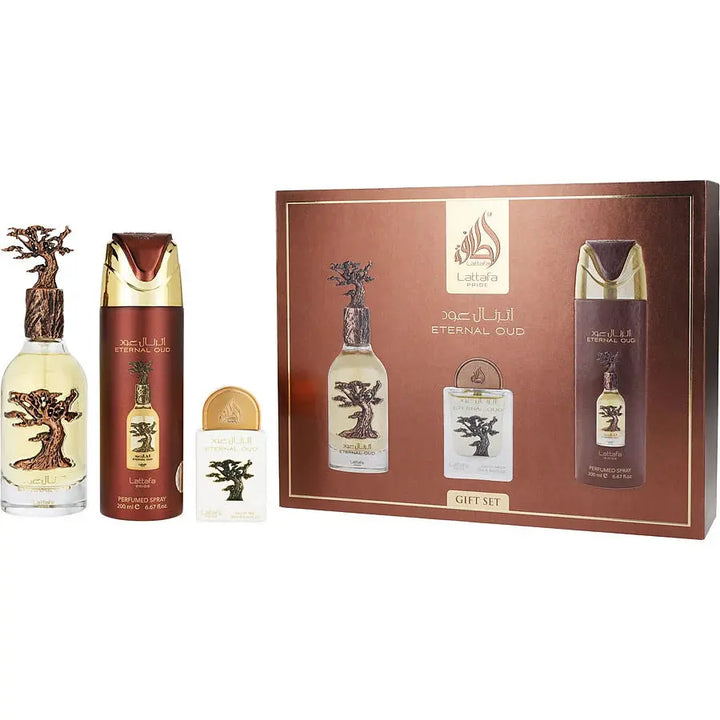 Eternal Oud by Lattafa 3Pc Set 3.4oz EDP unisex fragrance set
