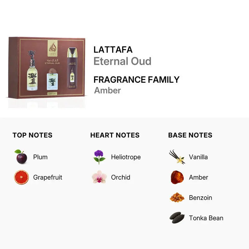 Eternal Oud by Lattafa warm amber vanilla unisex fragrance set