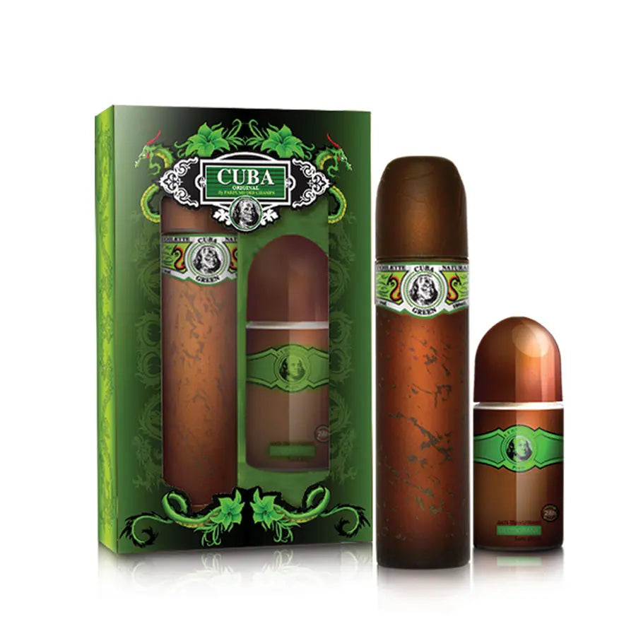 Green 3-Piece Set By Cuba For Men 3.4oz EDT Spray