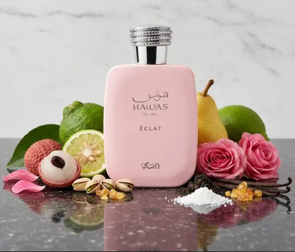 Hawas Eclat by Rasasi radiant feminine fragrance with floral and vanilla notes