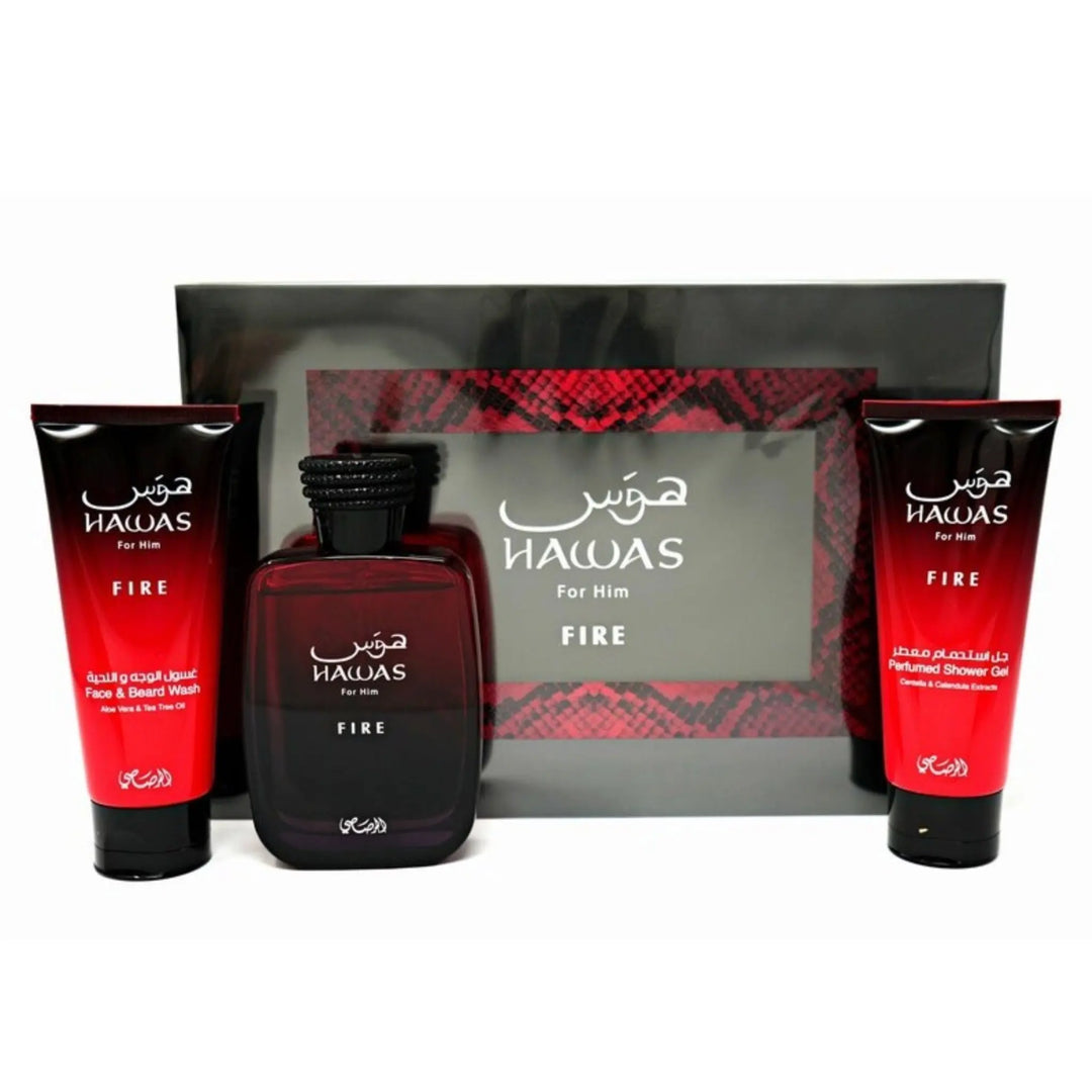 Hawas Fire 3-Piece Set By Rasasi 3.38oz For Men EDP Spray