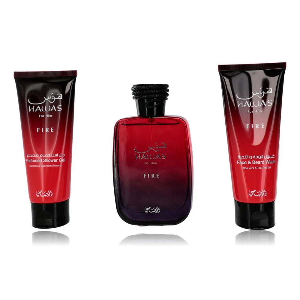 Hawas Fire by Rasasi men's 3-piece fragrance gift set