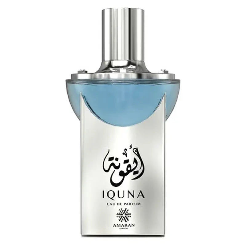 Close-up of Iquna by Amaran Eau de Parfum bottle