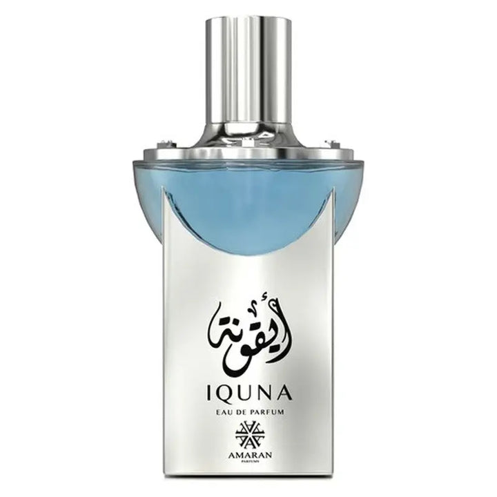 Close-up of Iquna by Amaran Eau de Parfum bottle