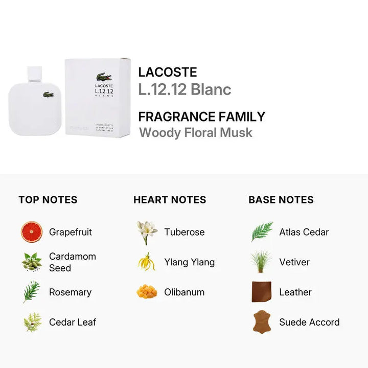 L.12.12 Blanc by Lacoste fresh woody summer fragrance for men