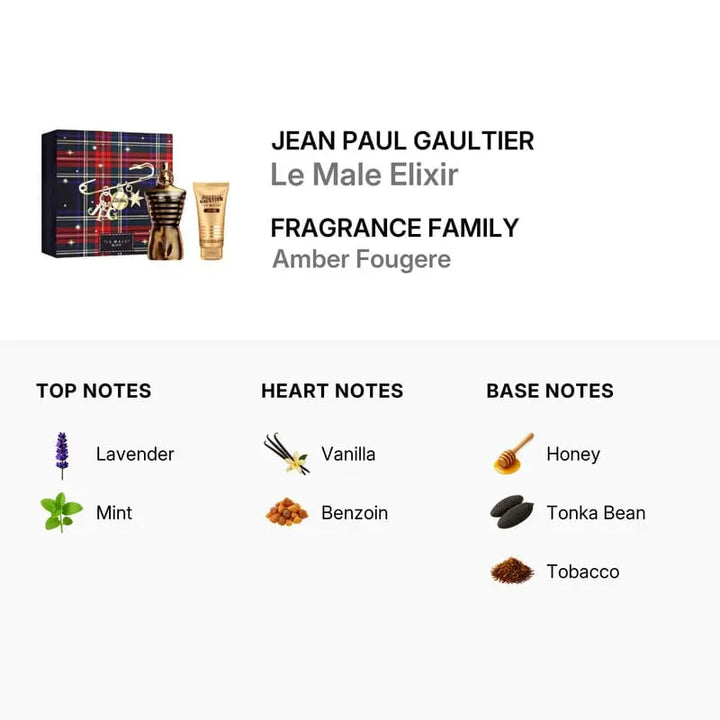 Le Male Elixir Jean Paul Gaultier honey vanilla tobacco fragrance for men