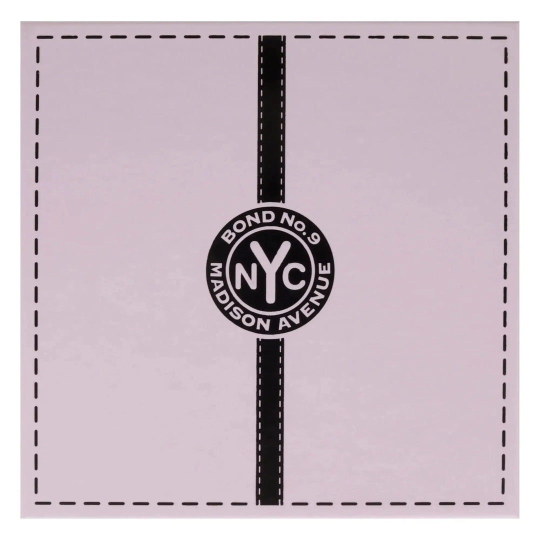 The top of the pink Bond No. 9 Madison Avenue box, showing the black &