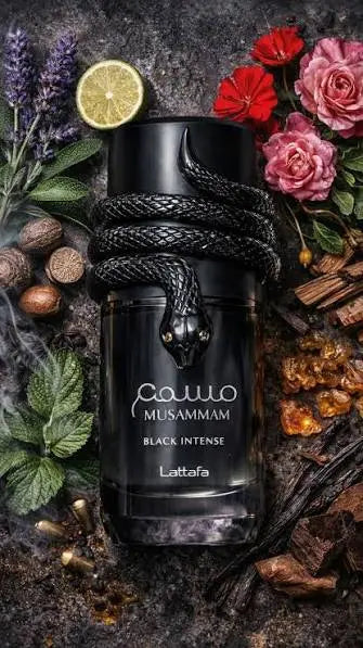 Musamam Black Intense by Lattafa luxurious spicy woody unisex fragrance