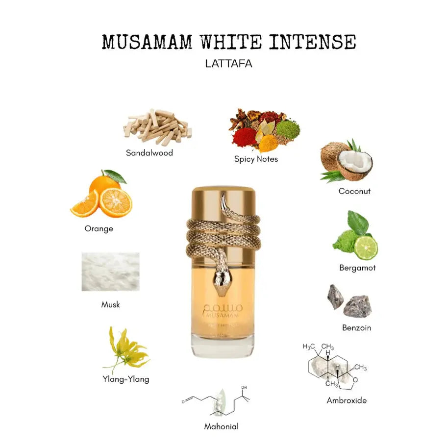 Musamam White Intense by Lattafa EDP bottle detail
