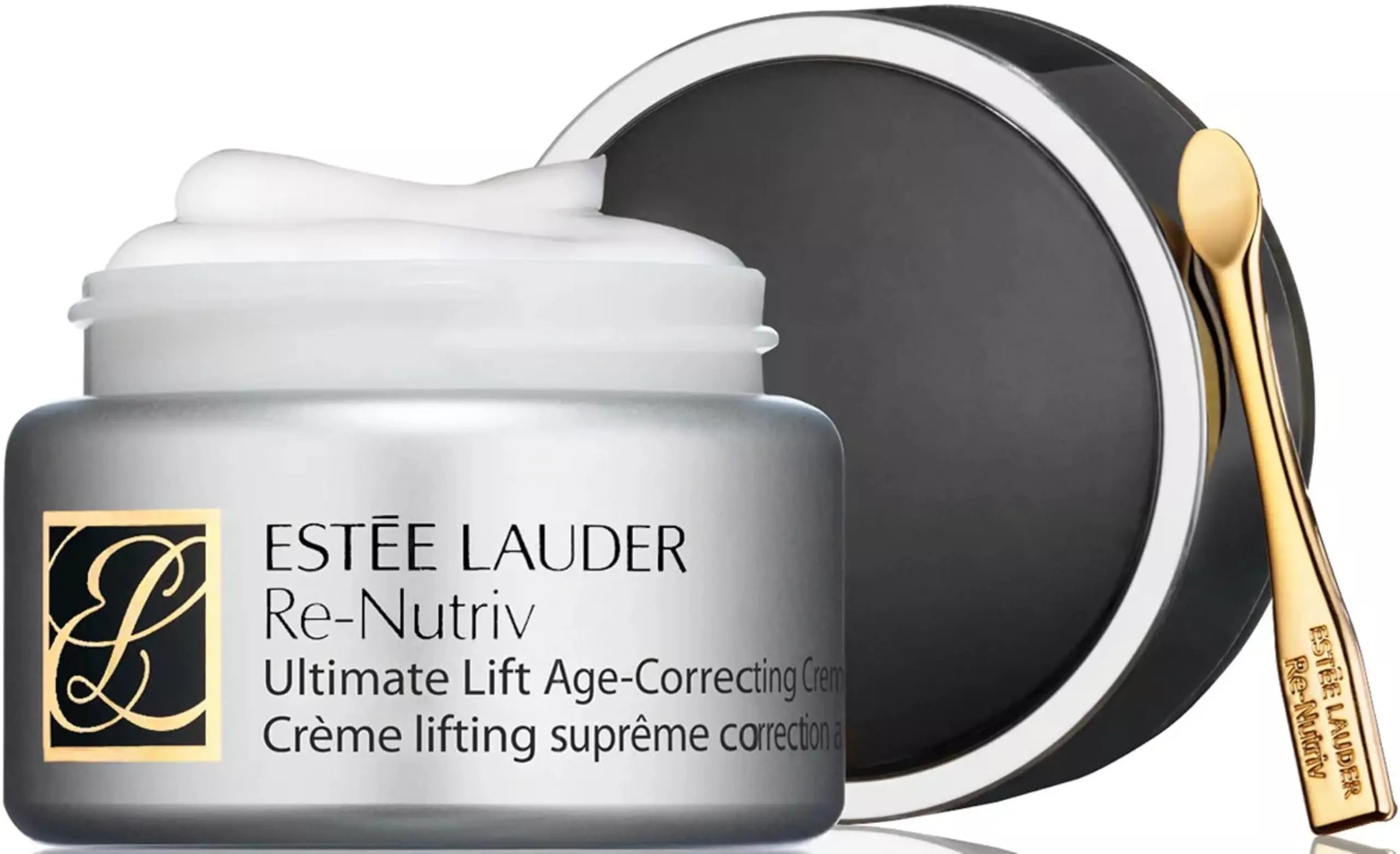 A lifestyle product shot of the Re-Nutriv Ultimate Lift Age-Correcting Cream jar, placed in a natural, bright setting that emphasizes its luxurious and rejuvenating qualities.