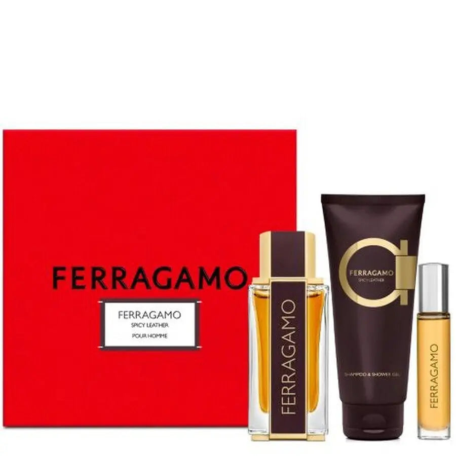 Spicy Leather By Salvatore Ferragamo For Men Parfum 3Pcs Set Spray Salvatore Ferragamo