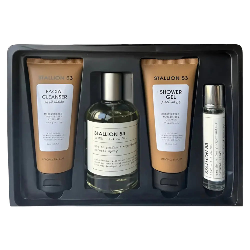 Stallion 53 by Emper 4 in 1 fragrance gift set with matching body care products
