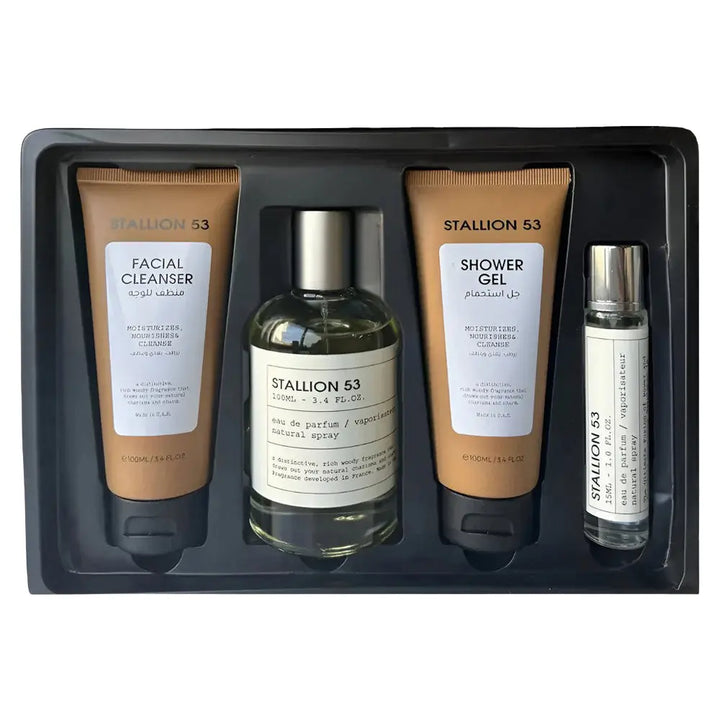 Stallion 53 by Emper 4 in 1 fragrance gift set with matching body care products
