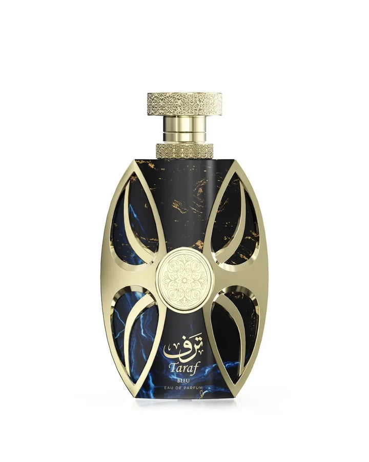 Close-up of Taraf Bleu by Amaran Exclusive Eau de Parfum bottle