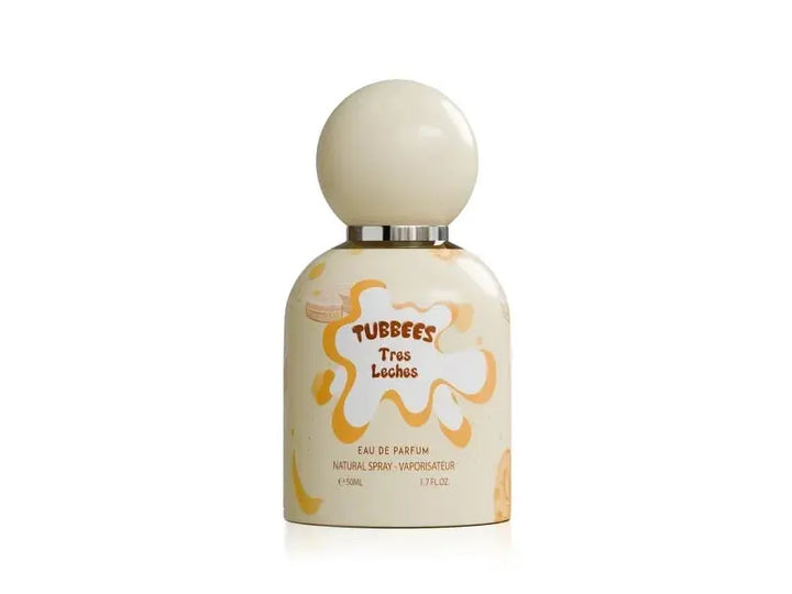 Close-up of Tres Leches by Tubbees Eau de Parfum bottle
