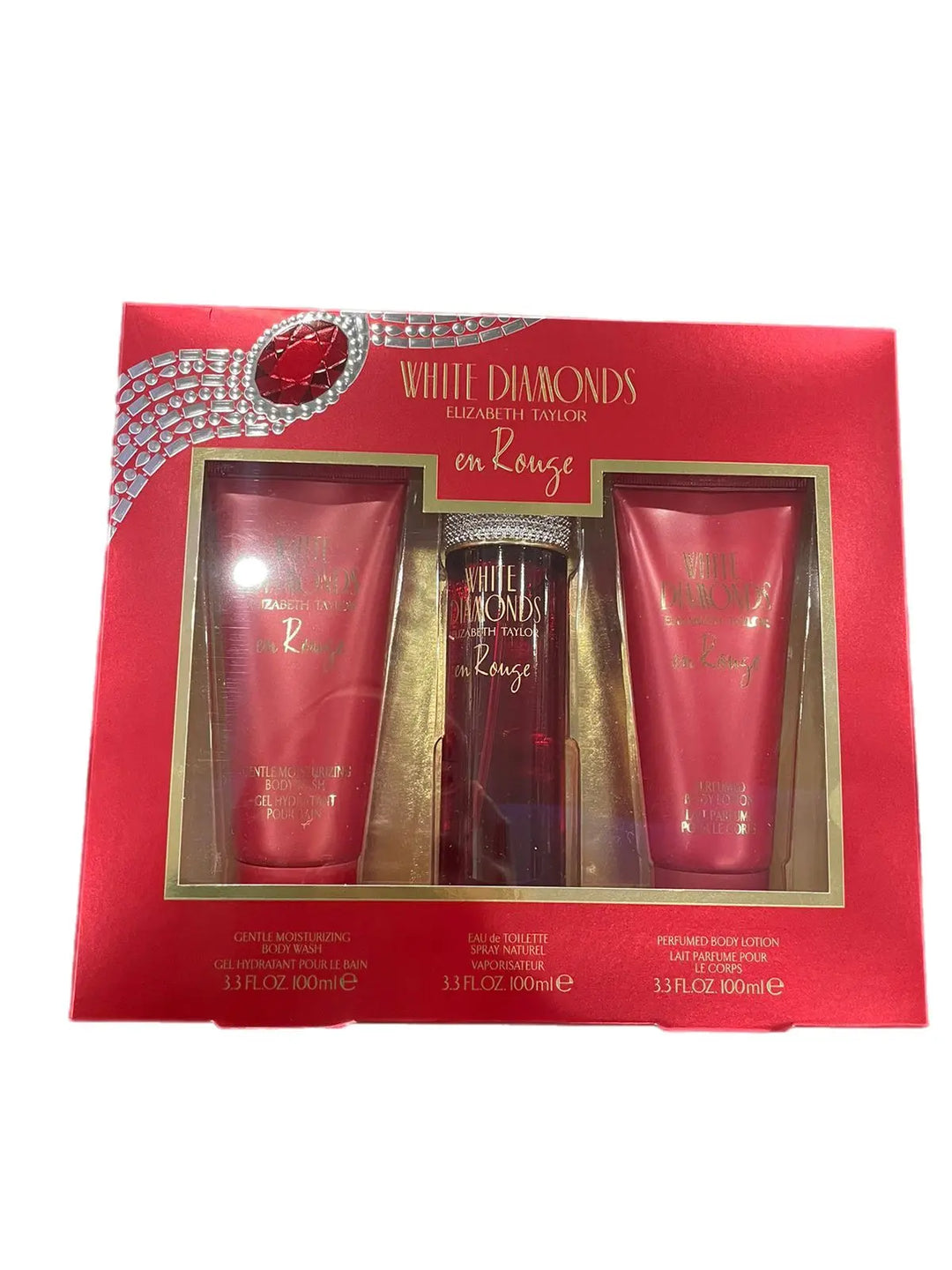 White Diamonds en Rouge 3-Piece Set By Elizabeth Taylor For Women 3.3oz EDT Spray